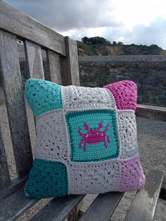 Crochet & Fabric Cushion - Crab