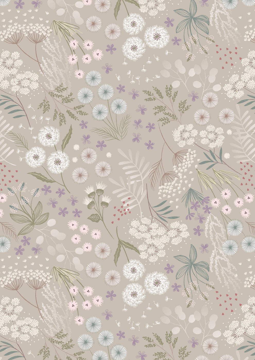 Lewis & Irene Fabric - Fairy Clocks - Fairy Plants - Cream - FQ