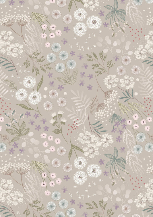 Lewis & Irene Fabric - Fairy Clocks - Fairy Plants - Cream - FQ