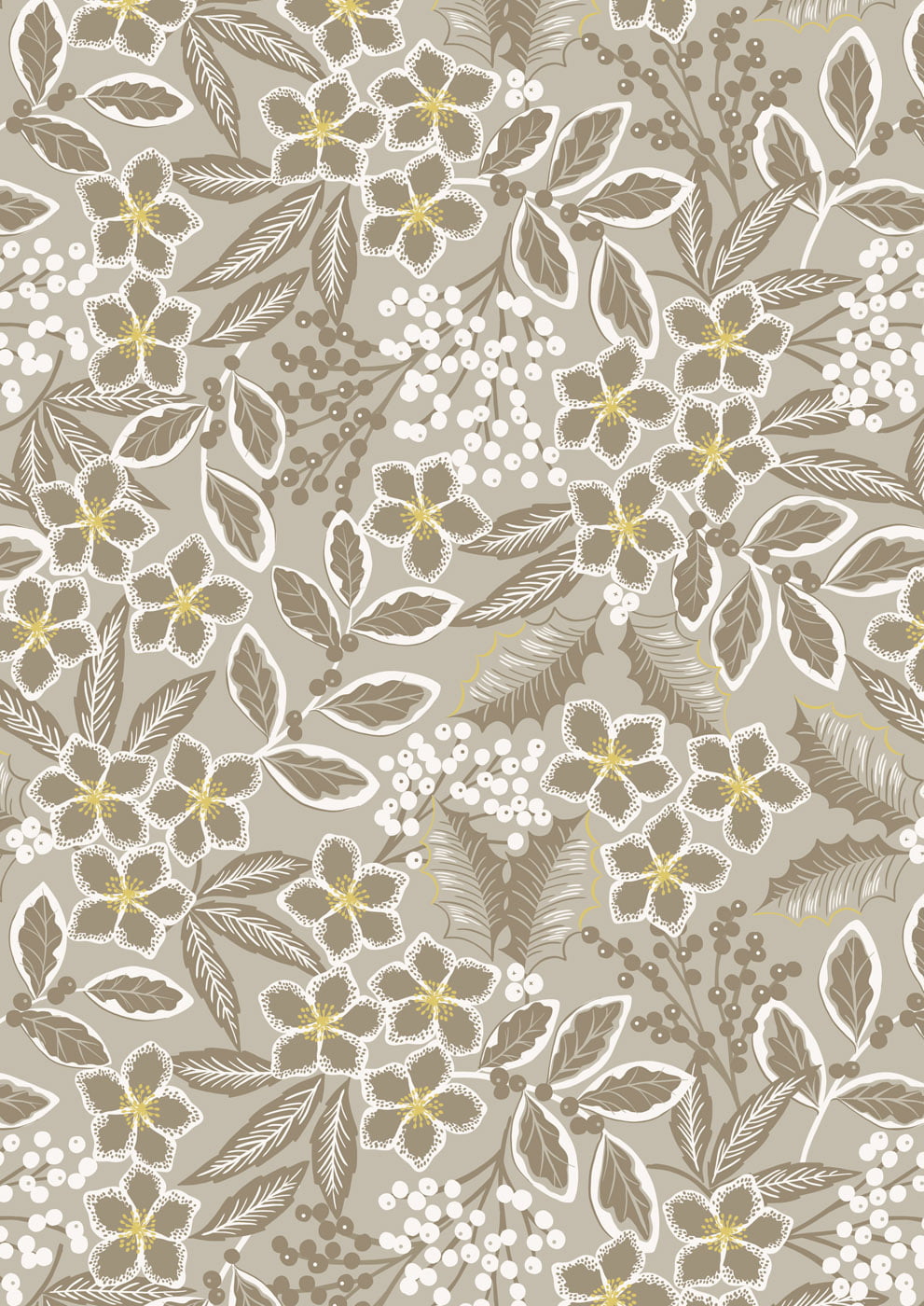 Lewis & Irene Fabric - Noel - Holly Berries - Natural with metallic gold - FQ