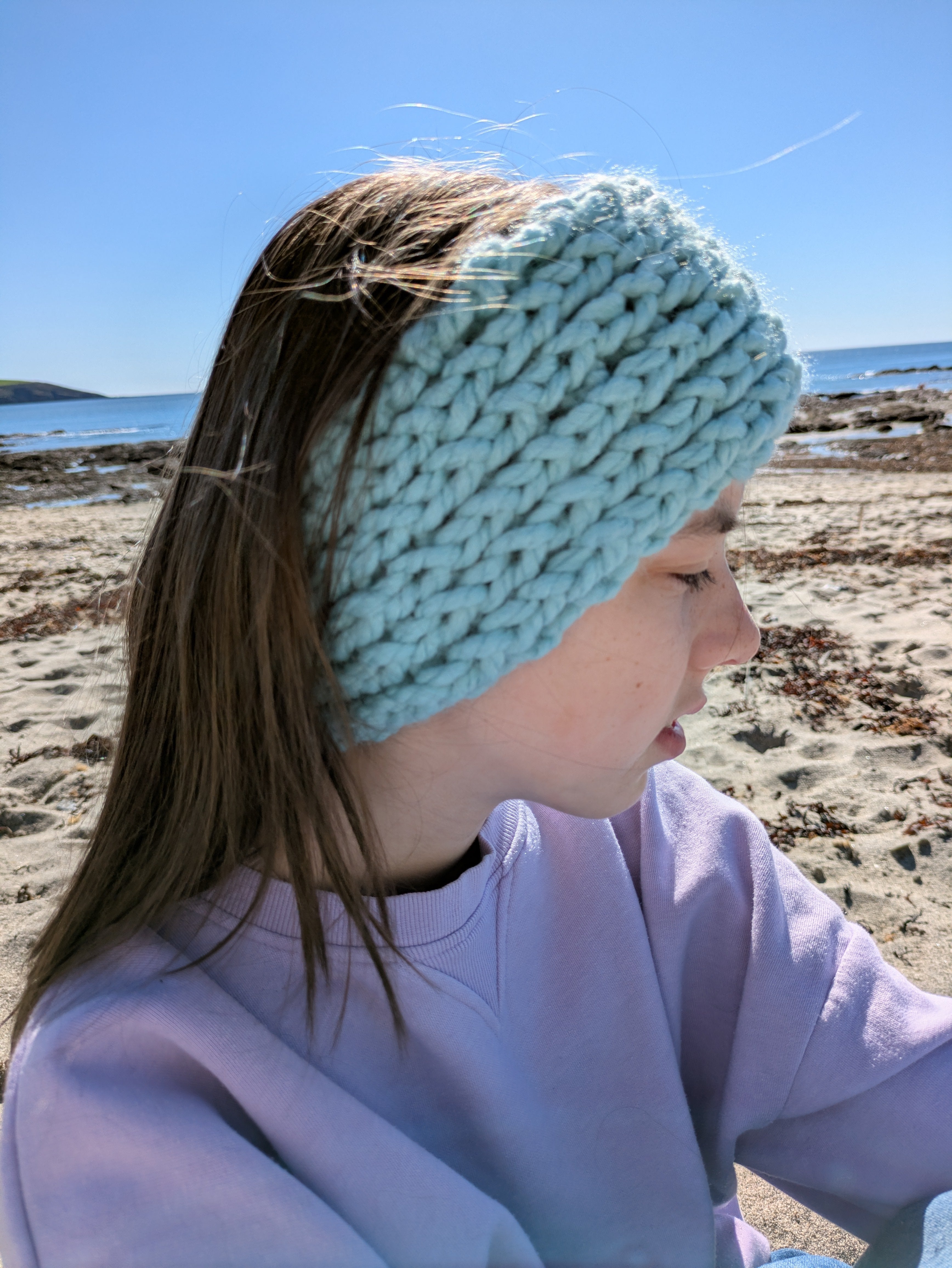 Chunky Knit Ear Warmers - Sea Froth