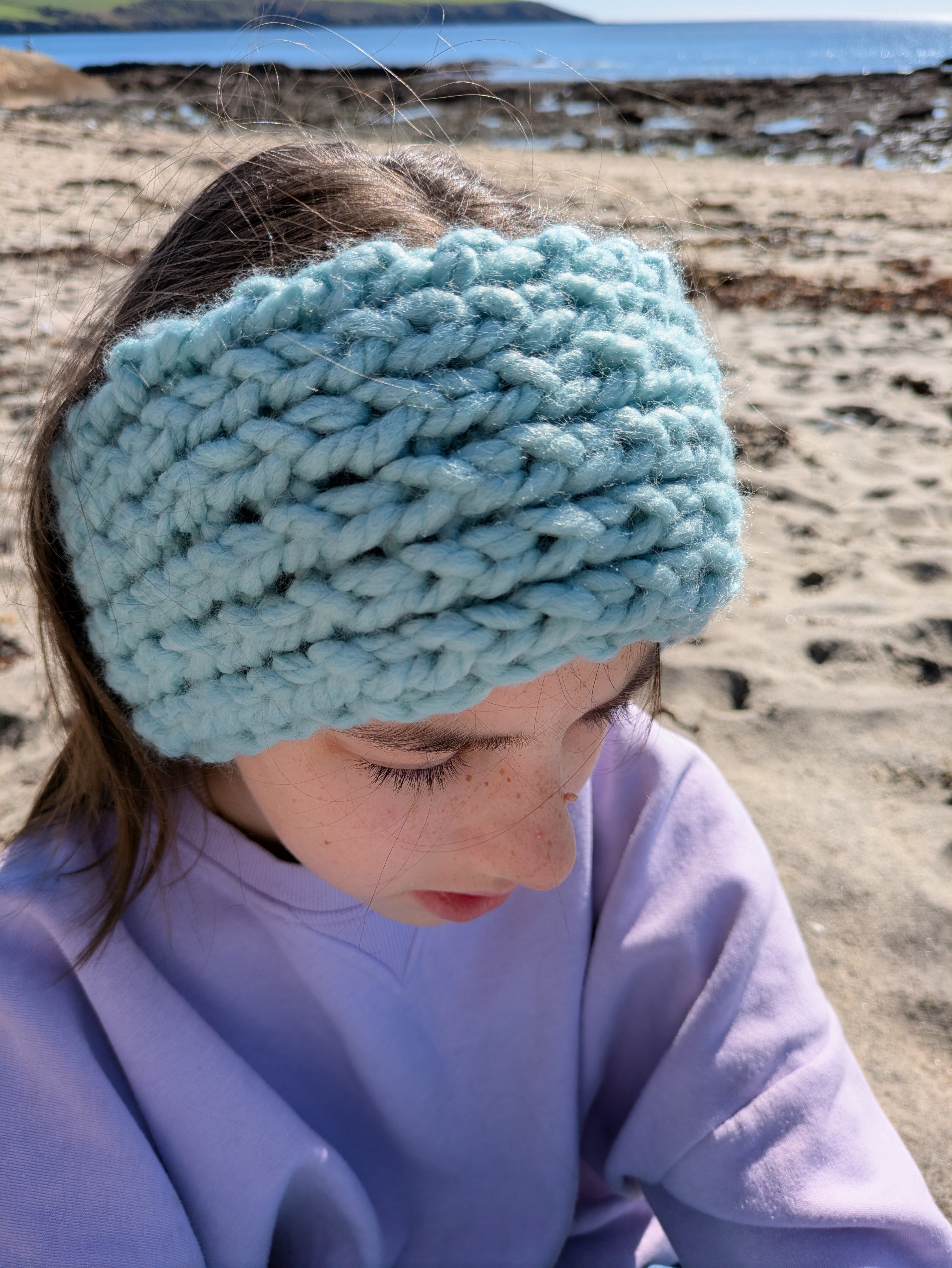 Chunky Knit Ear Warmers - Sea Froth
