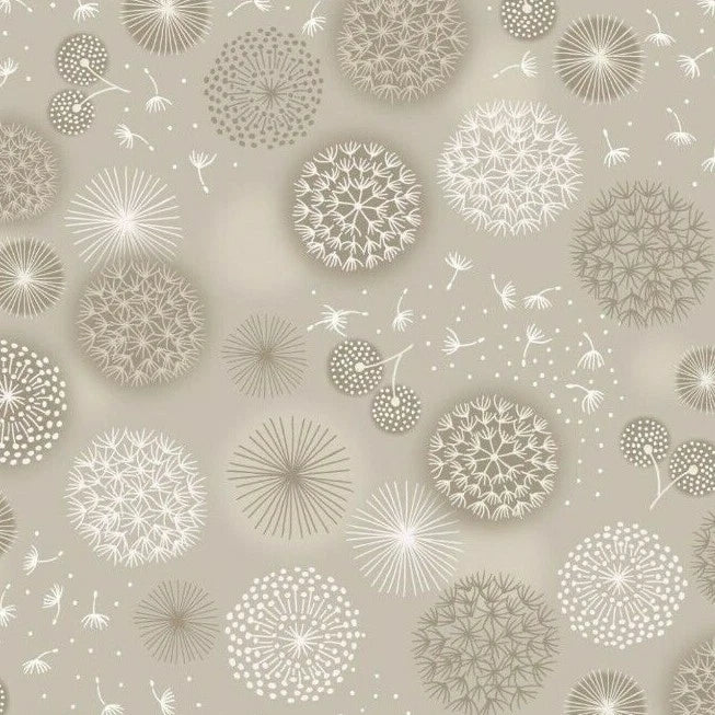 Lewis & Irene Fabric - Fairy Clocks - Dandelions - Cream - FQ