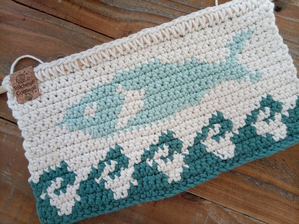 Crochet Tapestry Wall Hanging - Aqua Fish