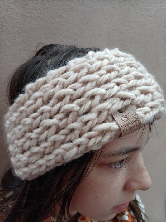 Chunky Knit Ear Warmers - Pebble