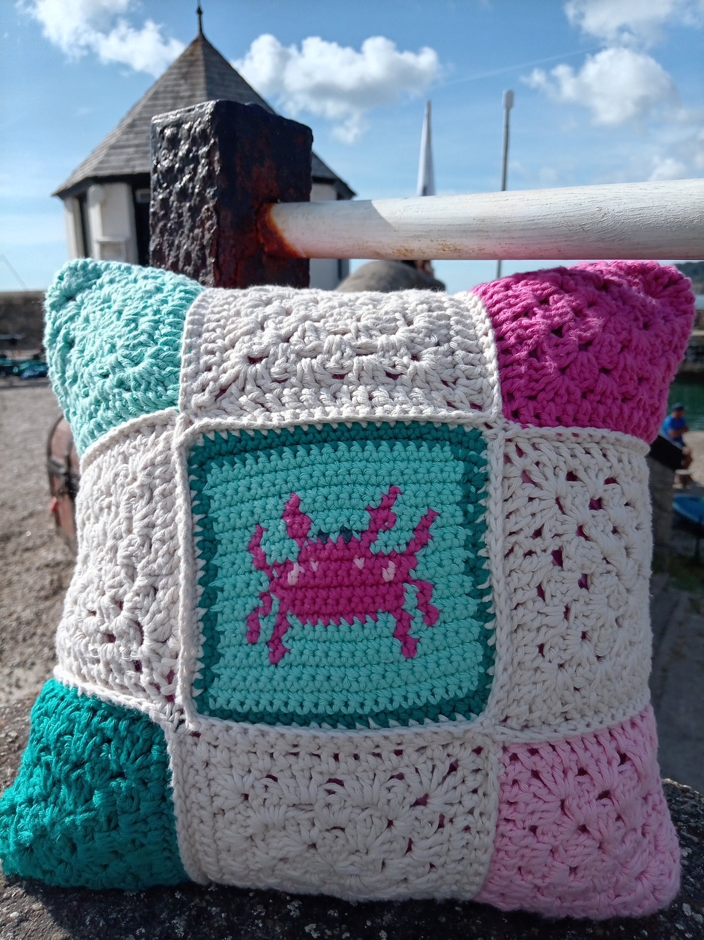 Crochet & Fabric Cushion - Crab
