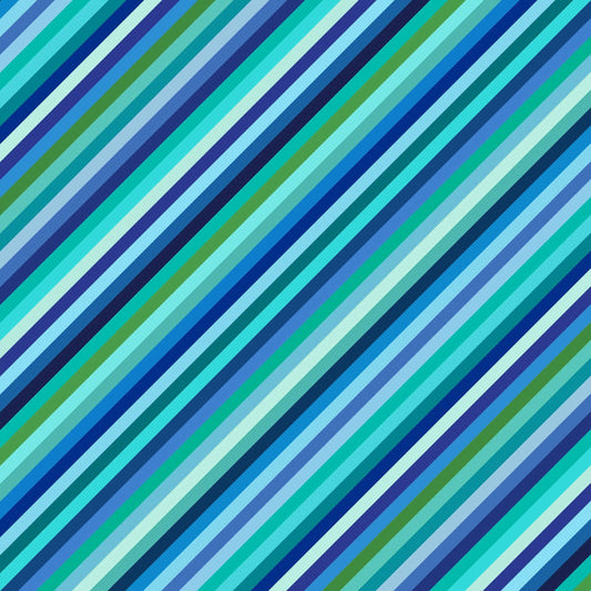 Lewis & Irene Fabric - Animal Alphabet - Blue Stripes - FQ