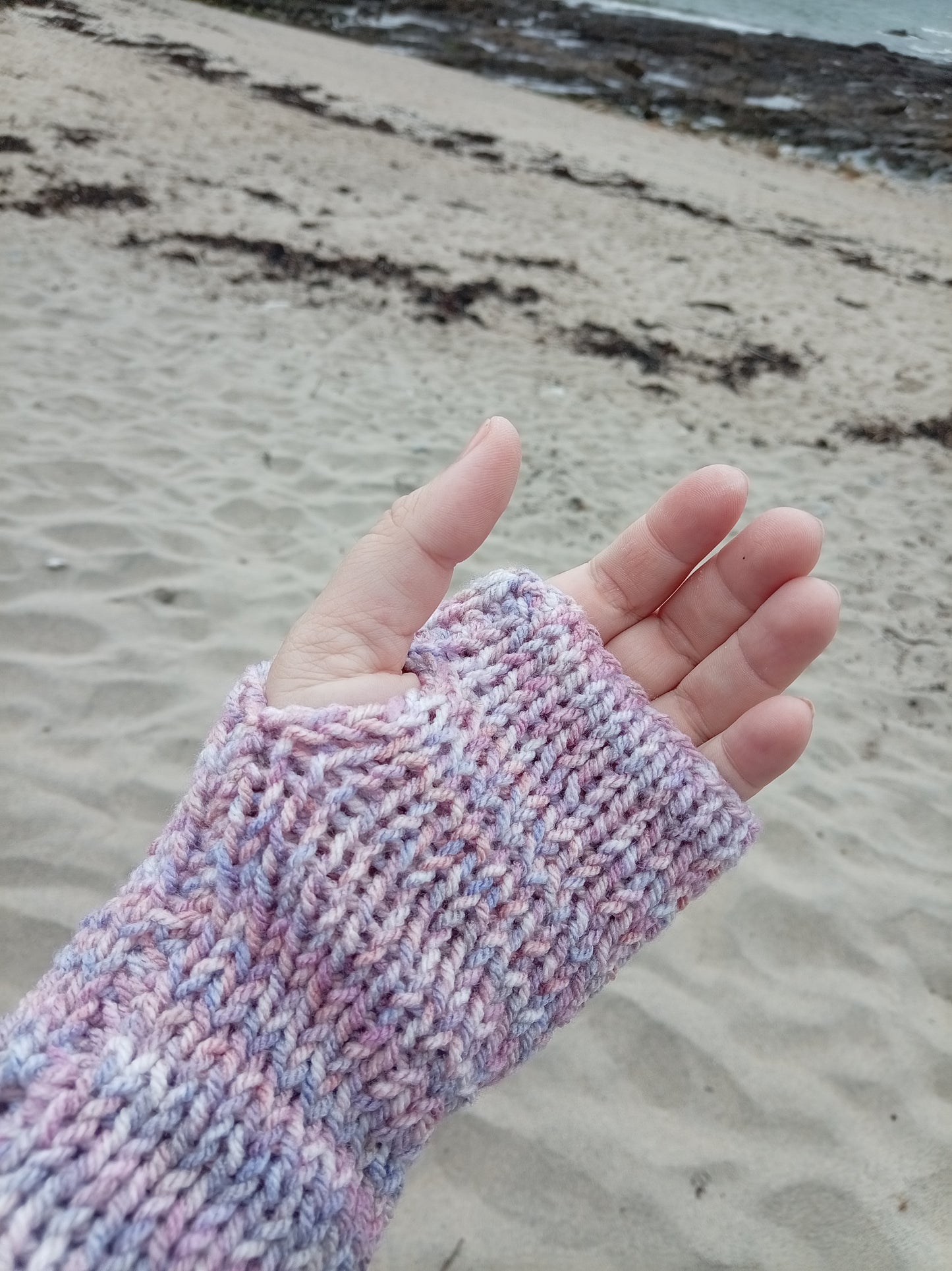 Knitted Hand Warmers - Moorland Heather
