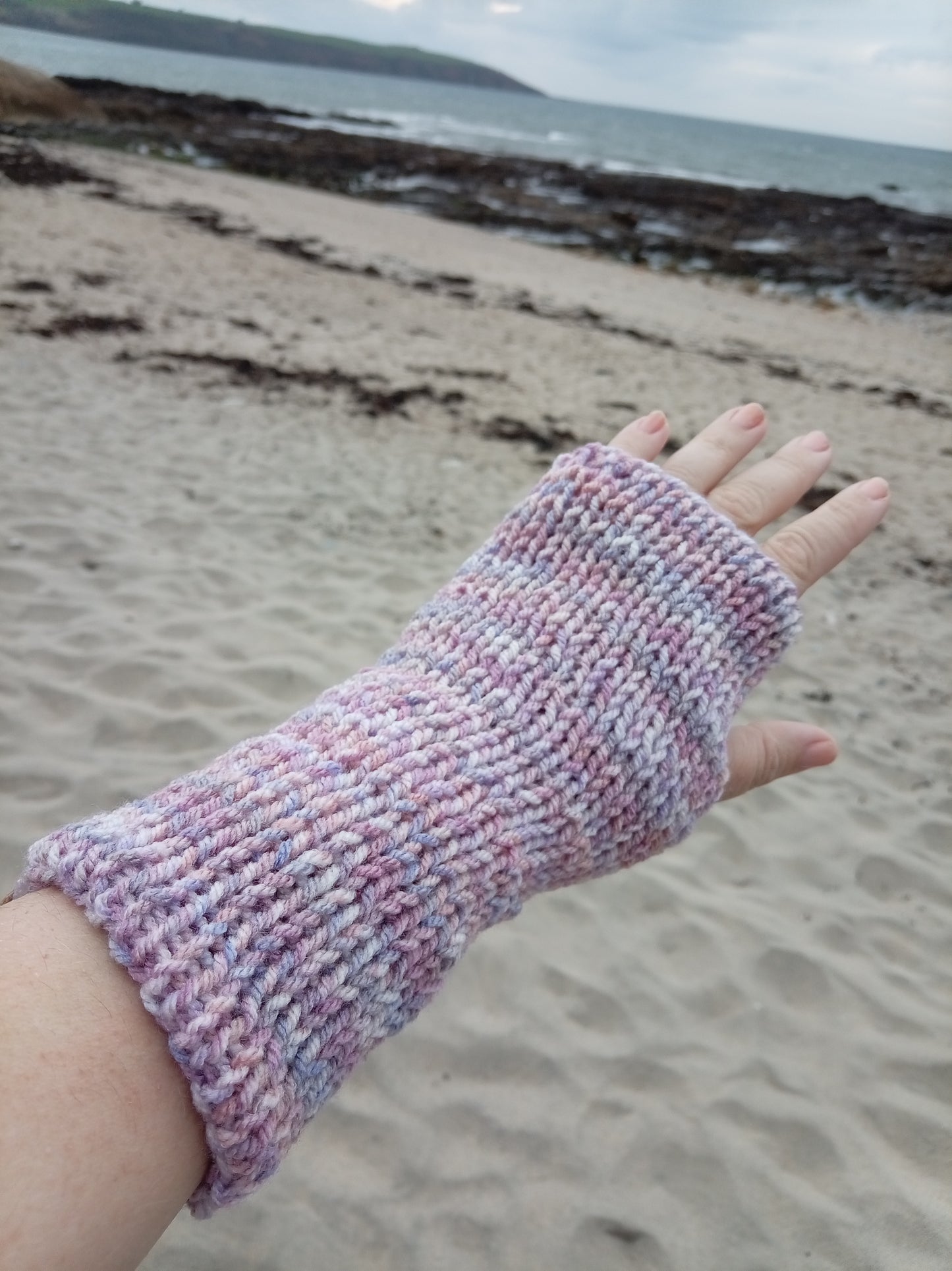 Knitted Hand Warmers - Moorland Heather