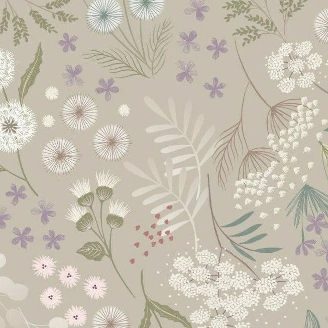 Lewis & Irene Fabric - Fairy Clocks - Fairy Plants - Cream - FQ
