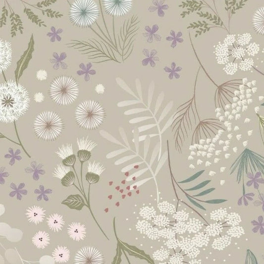 Lewis & Irene Fabric - Fairy Clocks - Fairy Plants - Cream - FQ