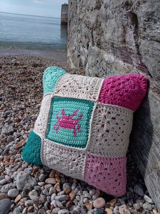 Crochet & Fabric Cushion - Crab
