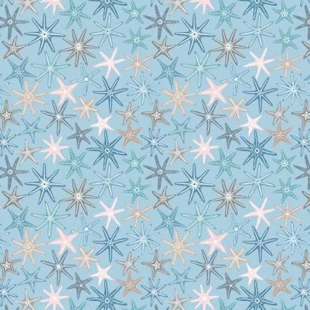 Lewis & Irene Fabric - Ocean Pearls - Multi Starfish - Sunny Blue - FQ